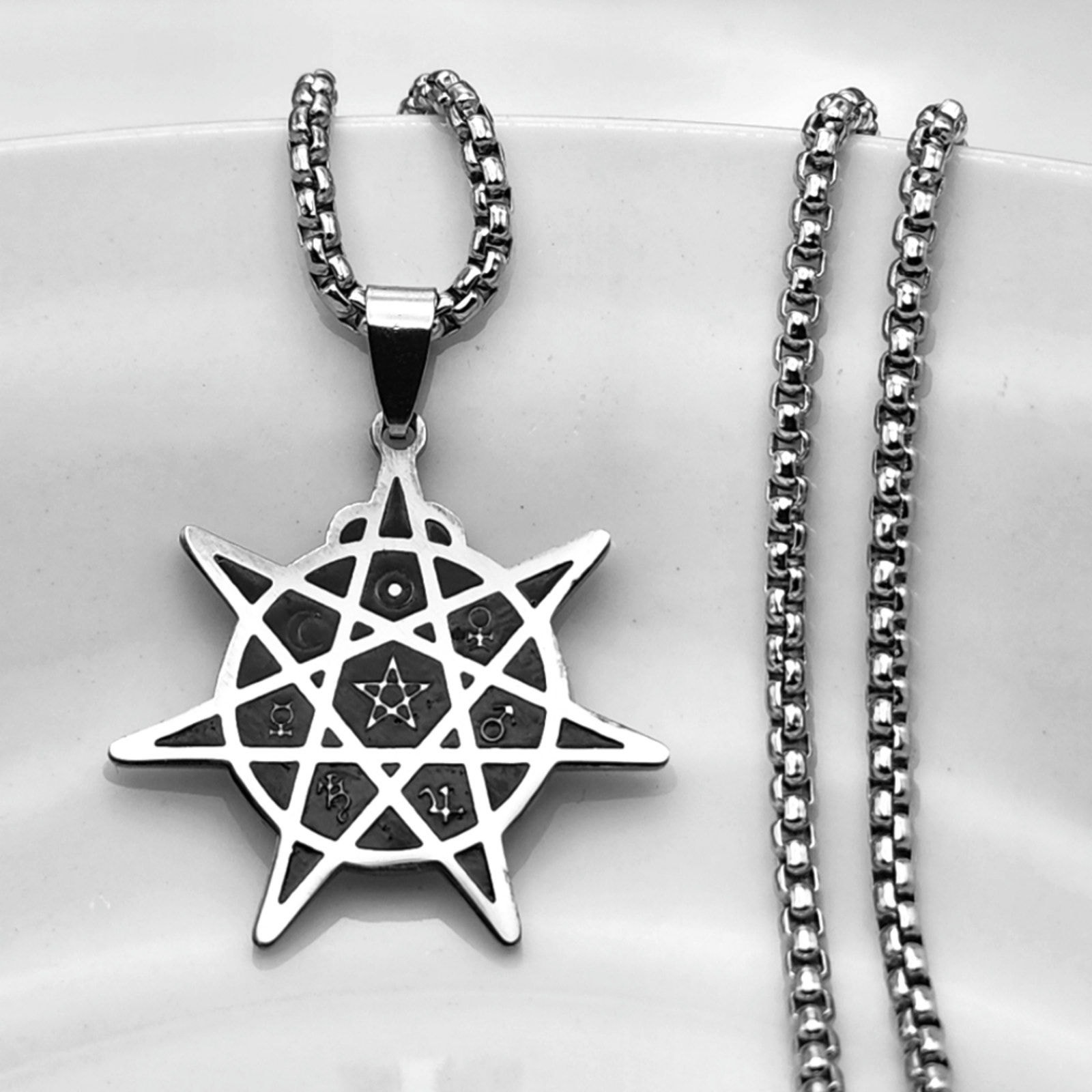 Obsidian Aether Heptagram Septagram Gothic Star Necklace 20$